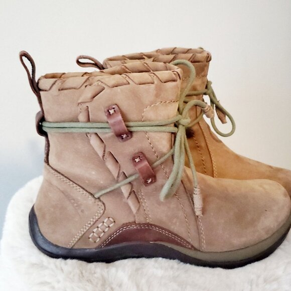 Earth Scenic Brown Khaki Leather Wrap Around Lace Ankle Boots Size 7 - Picture 3 of 12